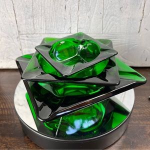 Vintage Green Glass Collectible Ashtrays - Set of Three